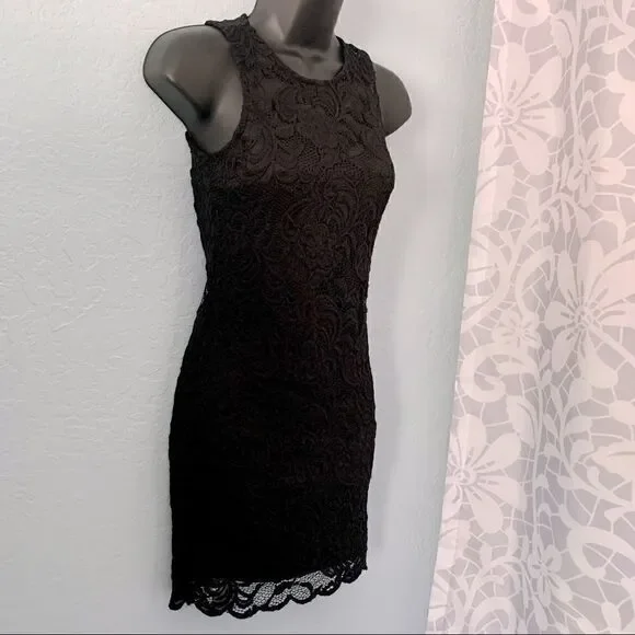 Ambiance Black Lace Overlay Midi Dress Size Small - Picture 2 of 15